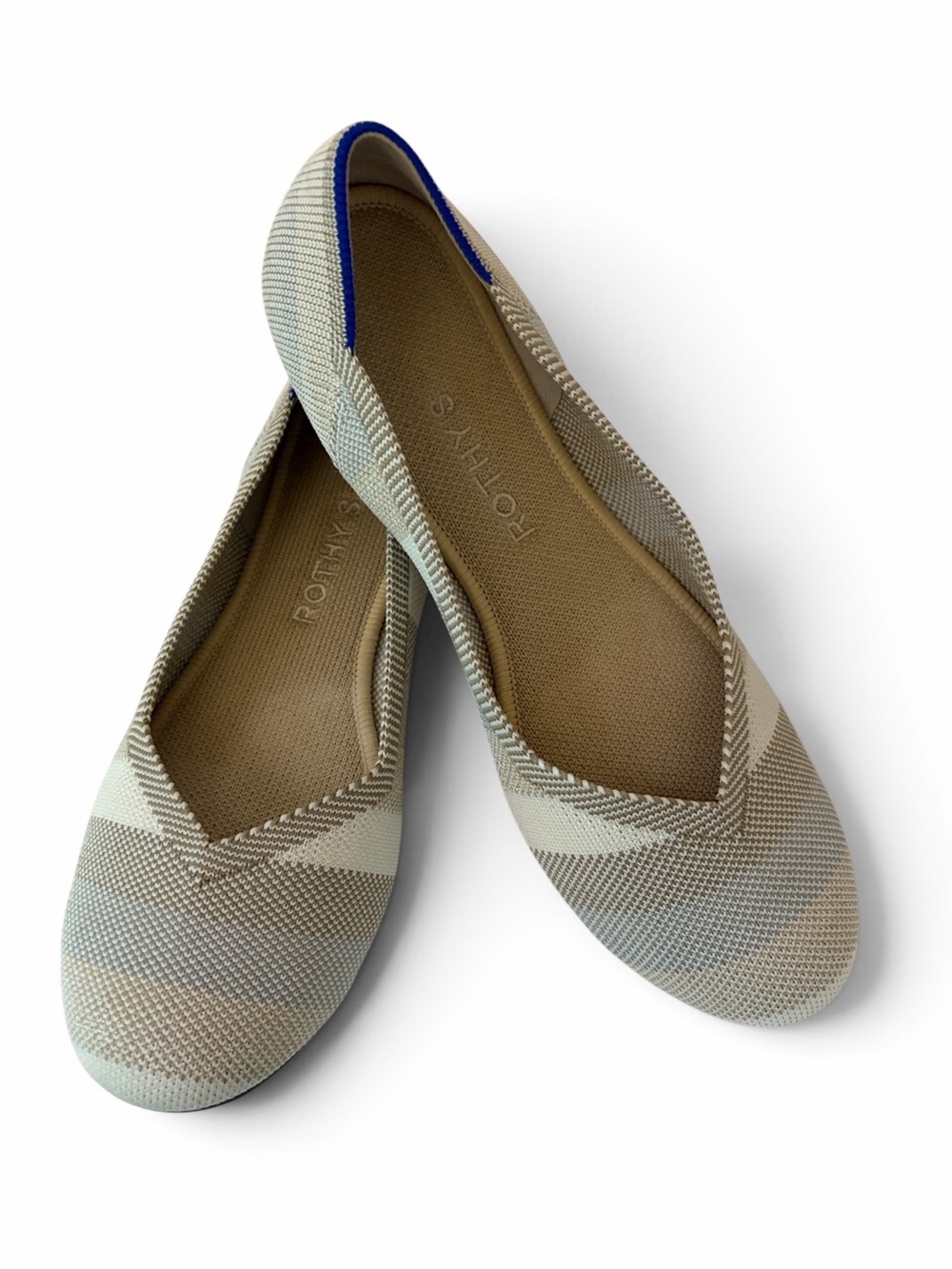 Rothy's Women's Knit Flats in Cream and Beige with slight shimmer